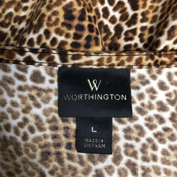 Worthington Leopard Print Wrap Blouse Womens Size Large Sleeveless Stretch Top - Picture 5 of 7